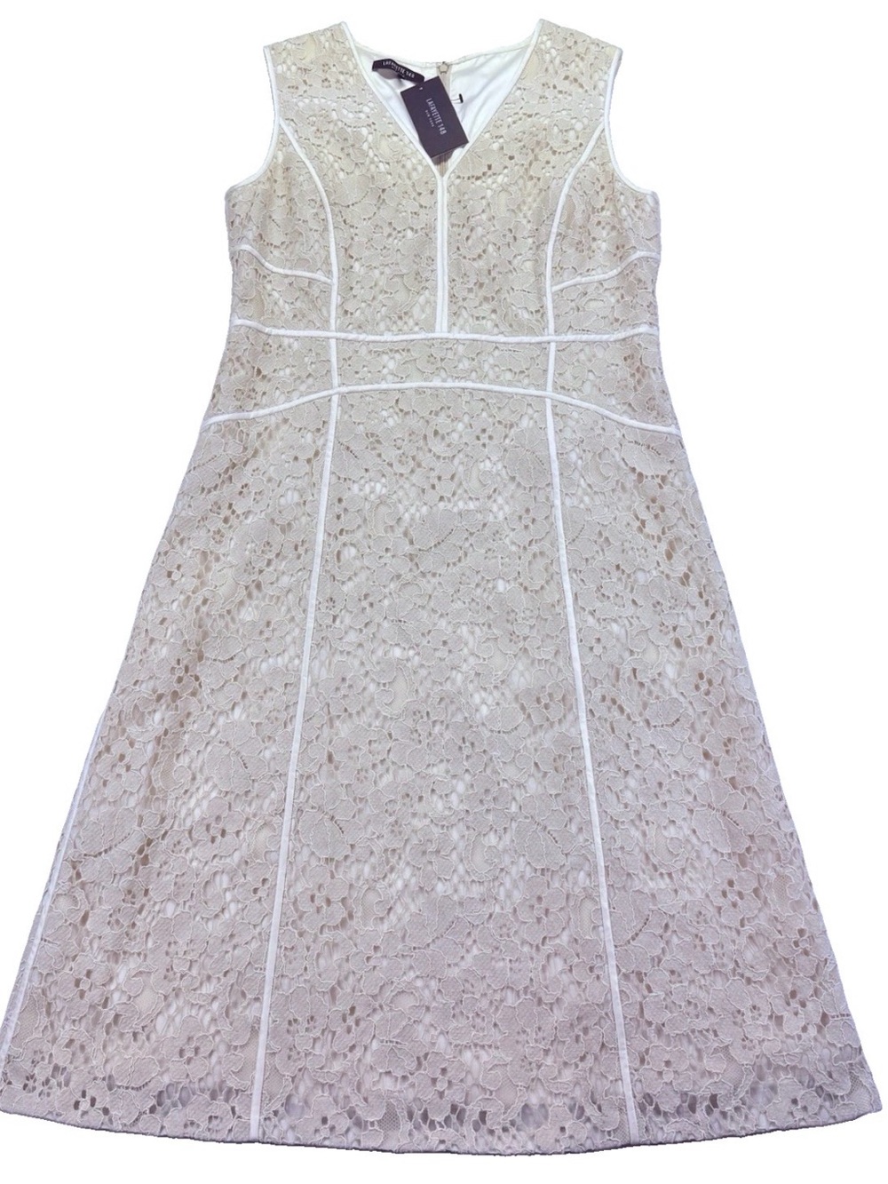 NWT Lafayette 148 Sleeveless Lace A-Line Dress in Cream